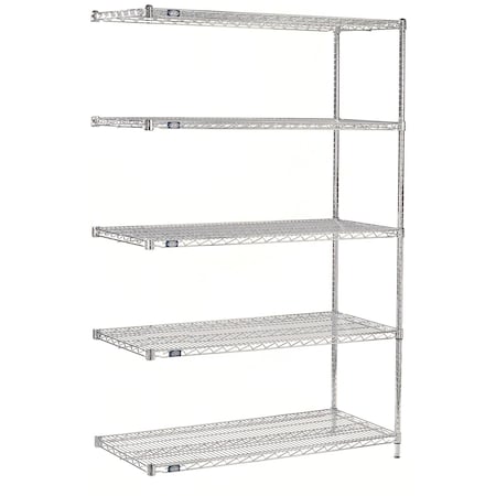 Nexel 5 Shelf, Chrome Wire Shelving Unit, Add On, 48inW x 36inD x 86inH B3150040